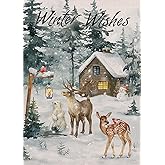 Covido Winter Wishes Polar Bear Reindeer Sika Deer Christmas Garden Flag, Animal House Yard Bird Country Farm Outside Decoration, Double Sided 12x18