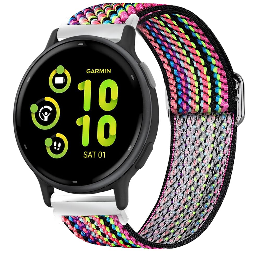 for Garmin vivoactive 5 Band, 20mm Quick Release Stretch Elastics Nylon Adjustable Replacement Strap Accessories Compatible for Garmin vívoactive 5/Approach S12/Venu 2 Plus/Venu Sq 2 (Boho Rainbow)