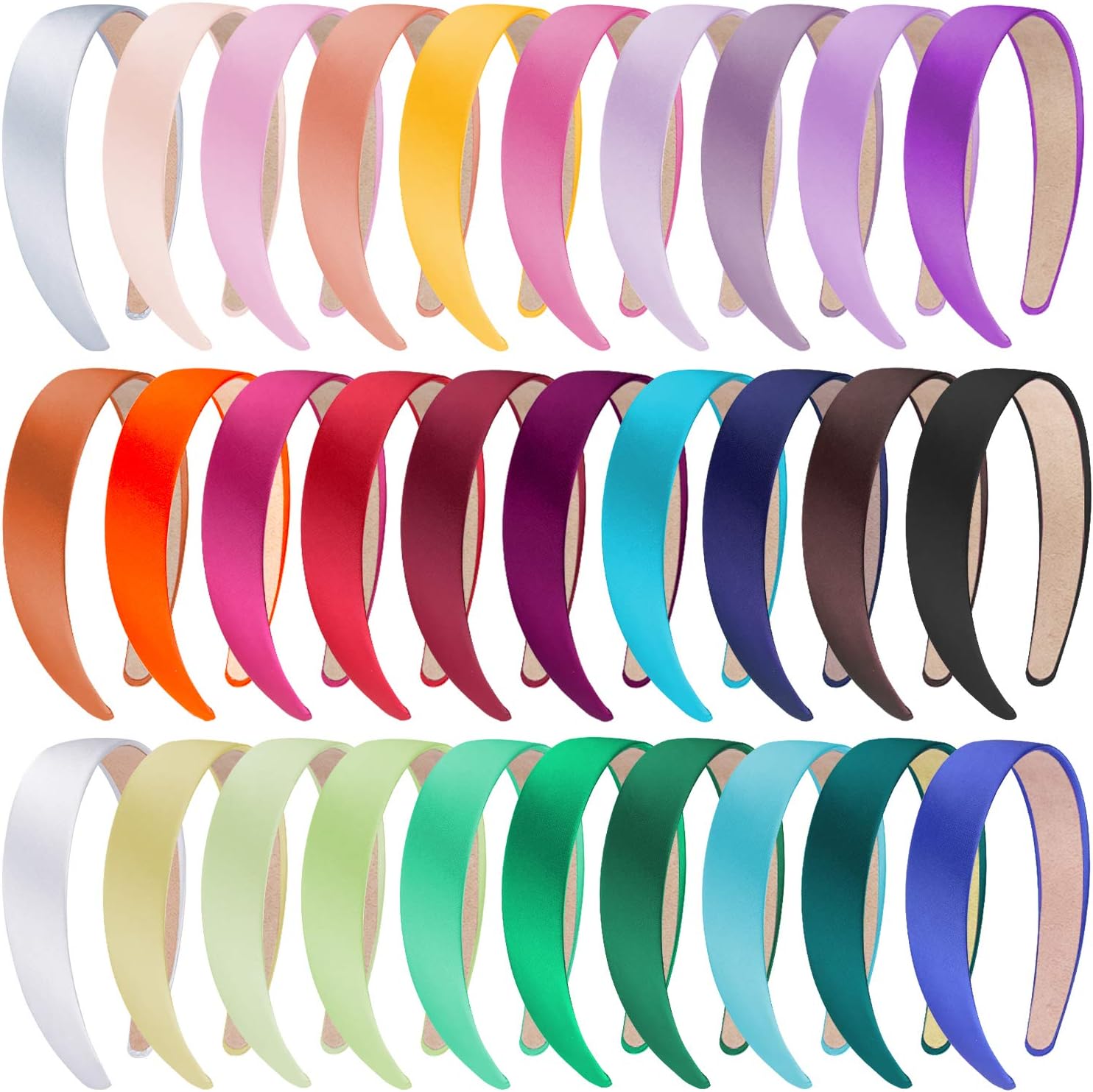 SIQUK 30 Pieces Satin Headbands 1 Inch Wide Nonslip Headband Colorful