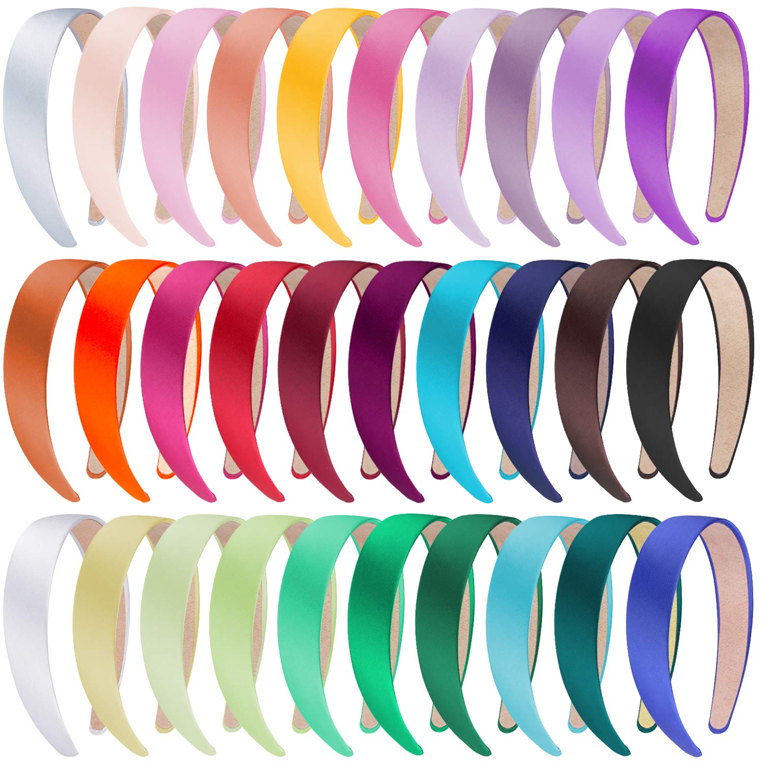 SIQUK 30 Pieces Women's 1 Inch Wide Non-slip Colorful Satin Headbands DIY Hair Band for Women and Girls, 30 Colors