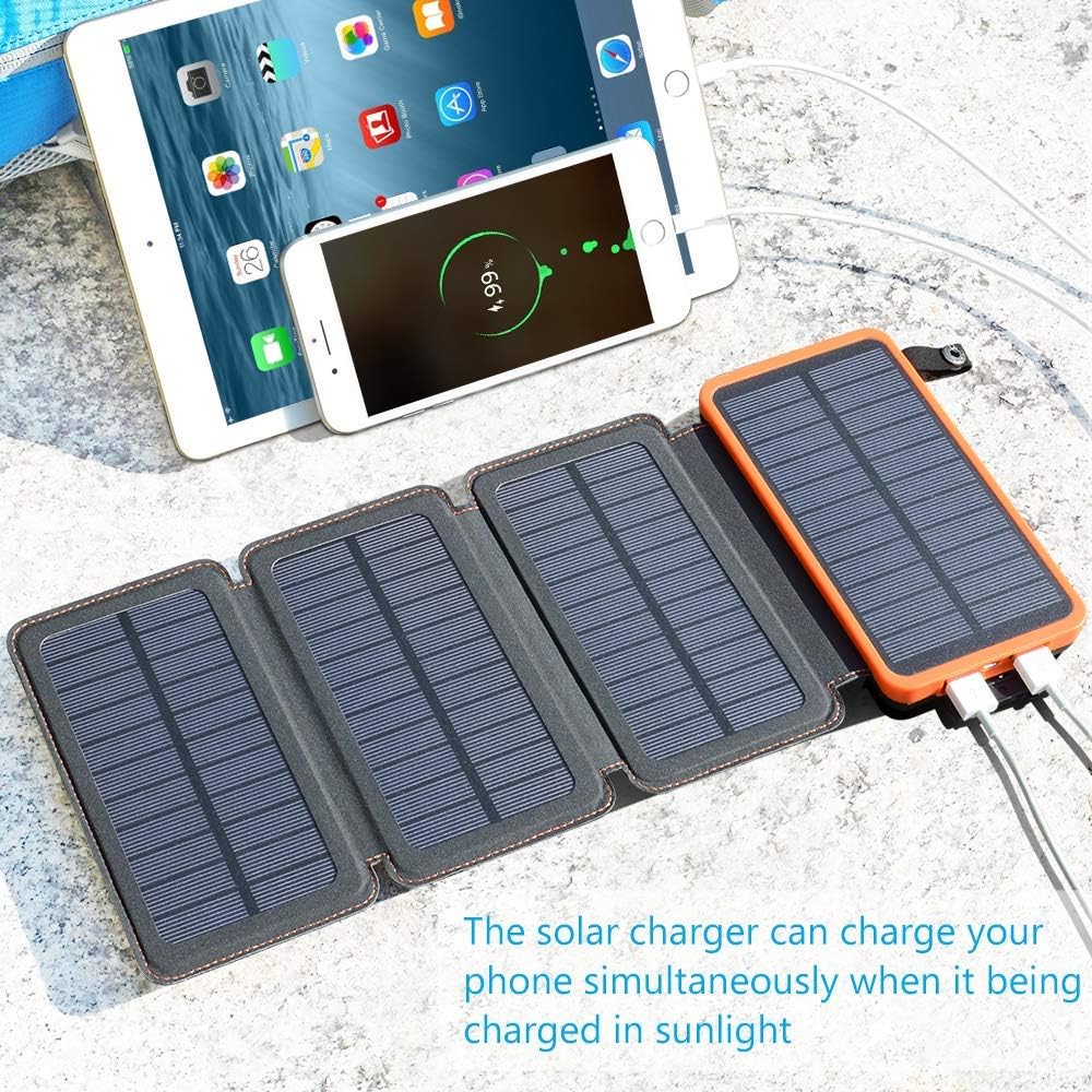 ADDTOP Solar Charger 25000mAh Portable Solar Power Bank with Dual 2.1A Outputs Outdoor External Battery Pack Compatible Most Smart Phones, Tablets and More