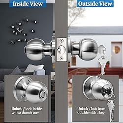 TPard 5" Backset Latch Keyed Entry Door Knob with