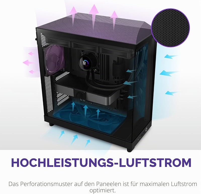 H6 Flow - Kompaktes Dual-Kammer ATX PC-Gehäuse - Schwarz