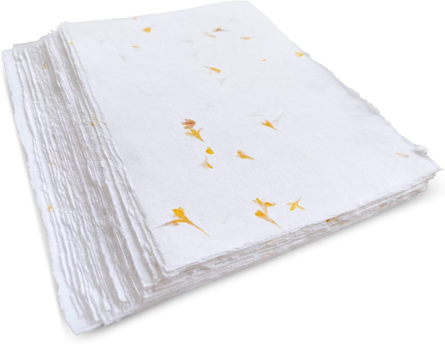 Wanderings Handmade White Deckle Edge Paper with Real Flower Petals A4 Size