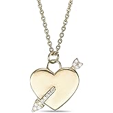 Lavari Jewelers 1/20 Carat Lab Grown Diamond Heart Arrow Pendant for Women - 18k Yellow Gold Plated Silver Heart Pendant Necklace for Her - Adjustable 16 to 18 Inch Cable Chain with Lobster Claw Clasp
