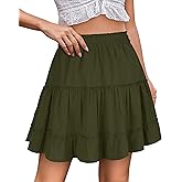 THHGPO Women's Basic Mini Skirts Versatile Flared Cotton Ruffle Elastic Waist A-Line Casual Short Skirt