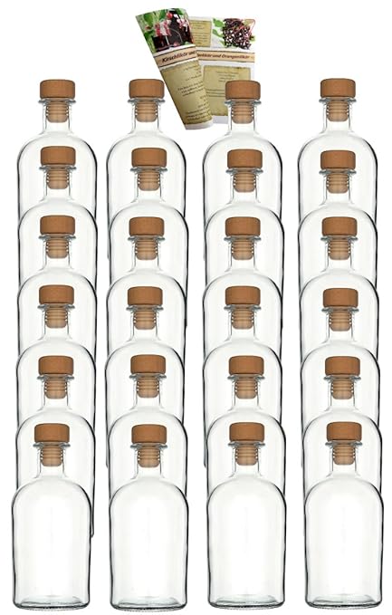 gouveo 24er Set Flasche Apotheker 100 ml inkl. Holzgriffkorken, Likörflasche, Schnapsflasche