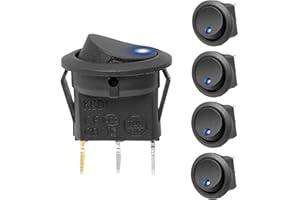 Qancekoo 5pcs Blue LED Switch Waterproof Round Rocker Switches, 3 Pin Rocker Switch Toggle Button On Off DC 12V 20A for Car A