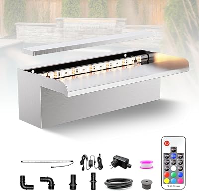 Longrun 30cm Stainless Steel Pond Waterfall Blade Kit with 7 Color LED