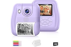 WEOLULI Kids Camera Instant Print Christmas Birthday Gifts for 3 4 5 6 7 8 9 Year Old Girls Boys,Digital Camera for Toddler,Toys for Kids Age 4-8 with 3 Rolls Print Paper,32GB Card(Purple)