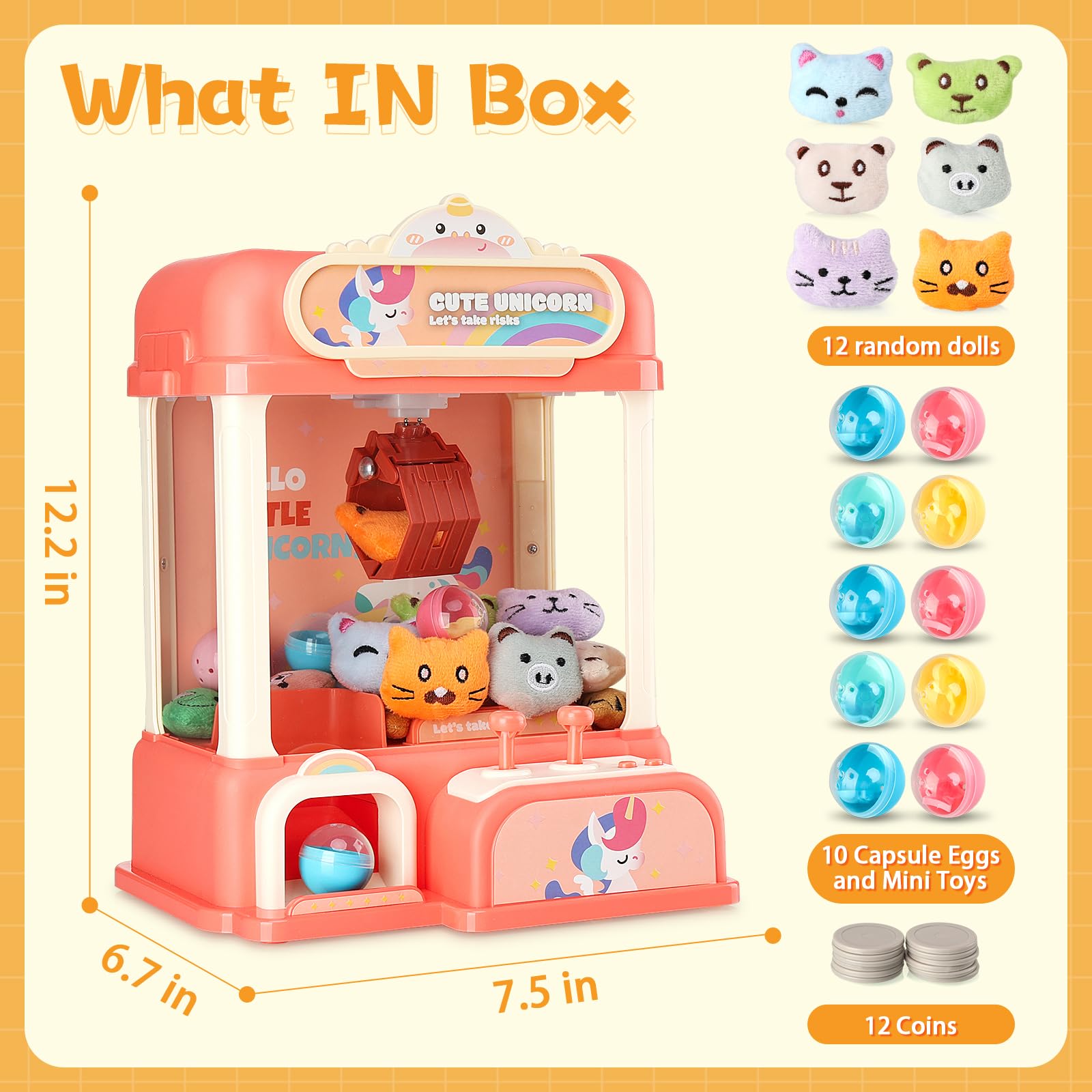 bessome Unicorn Claw Machine for Kids with Mini Prizes|Candy Machine Toys for Ages 8-13 Girls and Adults|Birthday Gifts for 6 7 9 10 12 Years Old