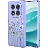 HTXWXJC Phone Case for Redmi Note 14 Pro Case, Shockproof Flexible Bumper TPU Soft Case Flower Pattern Phone Cover for Xiaomi Redmi Note 14 Pro Purple Flower