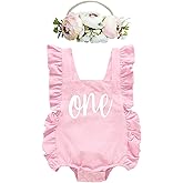 BGFKS Ruffle Sleeve Romper for Baby Girl, Toddler Girls 1st Birthday Bodysuit with Flower Headband.