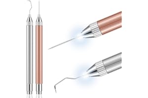 Therwen 2 Pcs LED Weeding Tools for Vinyl with Light Pin Hook Lighted Weeding Pen for Removing Iron on Tiny Vinyl Paper Silhouette Cutting Machines Supply(Rose Gold, Silver)