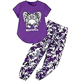 Hevemexy Girls Outfits Short Sleeve Irregular Tops + Camouflage Long Legging Outfits 2PCs Summer Pant Sets 6-14T