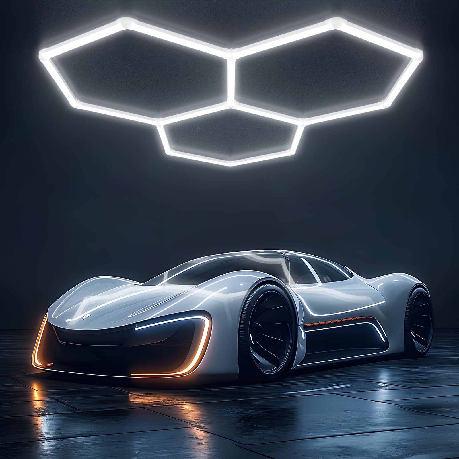 X-Litall Hexagon Garage Led Lights - Hexagon LED Lights, 6500K 17280LM Car Ceiling Detailing Shop Lights for Garage, Basement, Workshop, Warehouse, Gym, Barber, Auto Beauty Shop