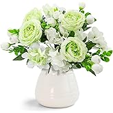 Philbinden 2 Packs Peonies Artificial Flowers,Silk Fake Peonies Faux Peonies Bouquet for Centerpiece Table Wedding Party Home Decor (2, White Green, Large)