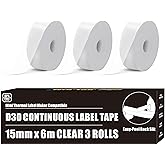 KOl.KIM Clear Continuous D30 Labels, 0.59" x 20ft Non-Precut Label Maker Tape for Phomemo D30, Vretti HP3, HP4, HP6, MARKLIFE P11, P15, D35, Q30, 3 Count