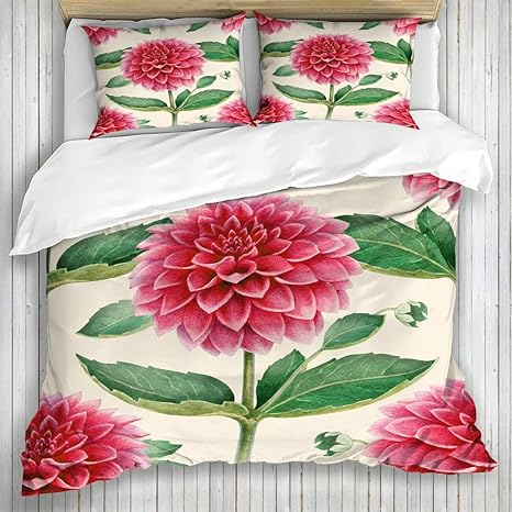 Amazon Dojofelpm 厚く暖 布団カバー ダリアの花美しい花のテクスチャ花水彩画葉植物自然夏挨拶 ダブル 4点セット 寝具カバーセット オンライン通販