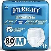 FitRight Ultra Unisex Adult Protective Underwear, Medium Size for Waist 28-40 Inches, Heavy Absorbency, Dependable Incontinence Protection, 80 Count (4 Packs of 20)