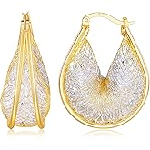 SayovatBek 14K Gold Plated 25–33mm Mesh Hoop Earrings for Women, Cubic Zirconia, 925 Sterling Silver Post, Hypoallergenic Jewelry