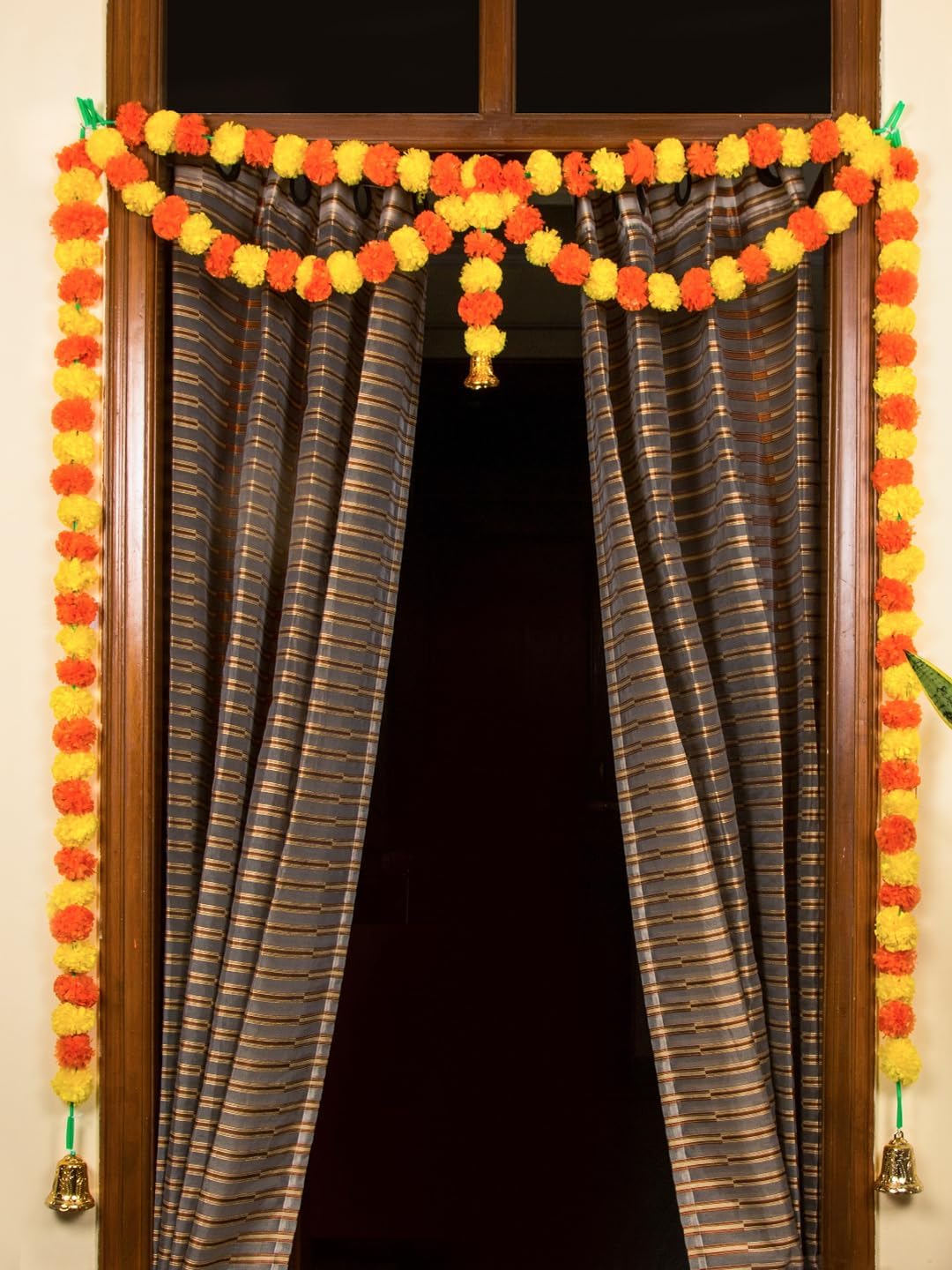 Wreaths, Garlands & Swags - TIED RIBBONS 43 Inch Door Toran Bandhanwar | Artificial Marigold Flowers Garland with Golden Bells for Diwali Decoration for Home | Yellow, Orange | Garland for Door Wall Hanging Decor