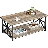 GreenForest Round Corners Coffee Table for Living Room | Rustic Style Center Table with Storage Shelf,39 Inch Space Saving Sofa Table,Easy Assembly,Gray Wash