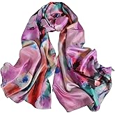 Sichdew Women's 100% Mulberry Silk Scarf Lightweight Long Floral Print Neck Scarf, Beach Wrap & Travel Photography Shawl Gift