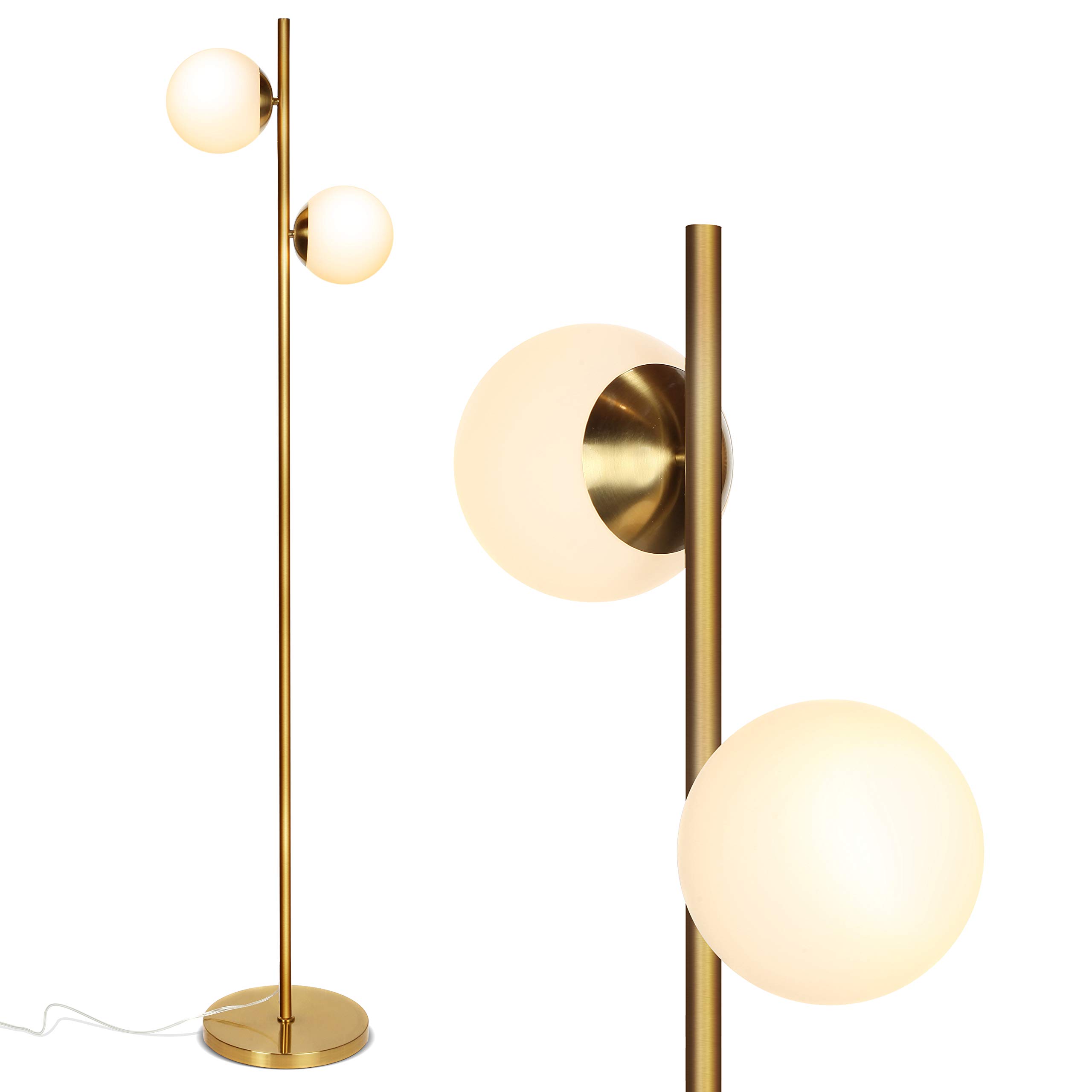 Photo 1 of Brightech Sphere Floor Lamp for Living Room, Mid-Century Modern 2 Globe Pole Light for Bedroom, Bright LED Standing Lamps for Offices, Contemporary Living Room Décor – Gold/Antique Brass