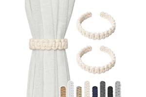 NICEEC 2 Pack Natural Cotton Rope Curtain Tiebacks Farmhouse Rustic Style Decorative Drape Tie Backs Handmade Braided Curtain Holdbacks for Home & Office Sheer/Light Weight Drapery (C-Beige-S)