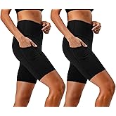 DEVOPS Women's 2-Pack High Waist Workout Yoga Running Exercise Shorts with Side Pockets