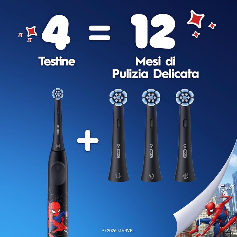 Testine di Ricambio per Spazzolino Elettrico iO Kids 6+, Nere, 8