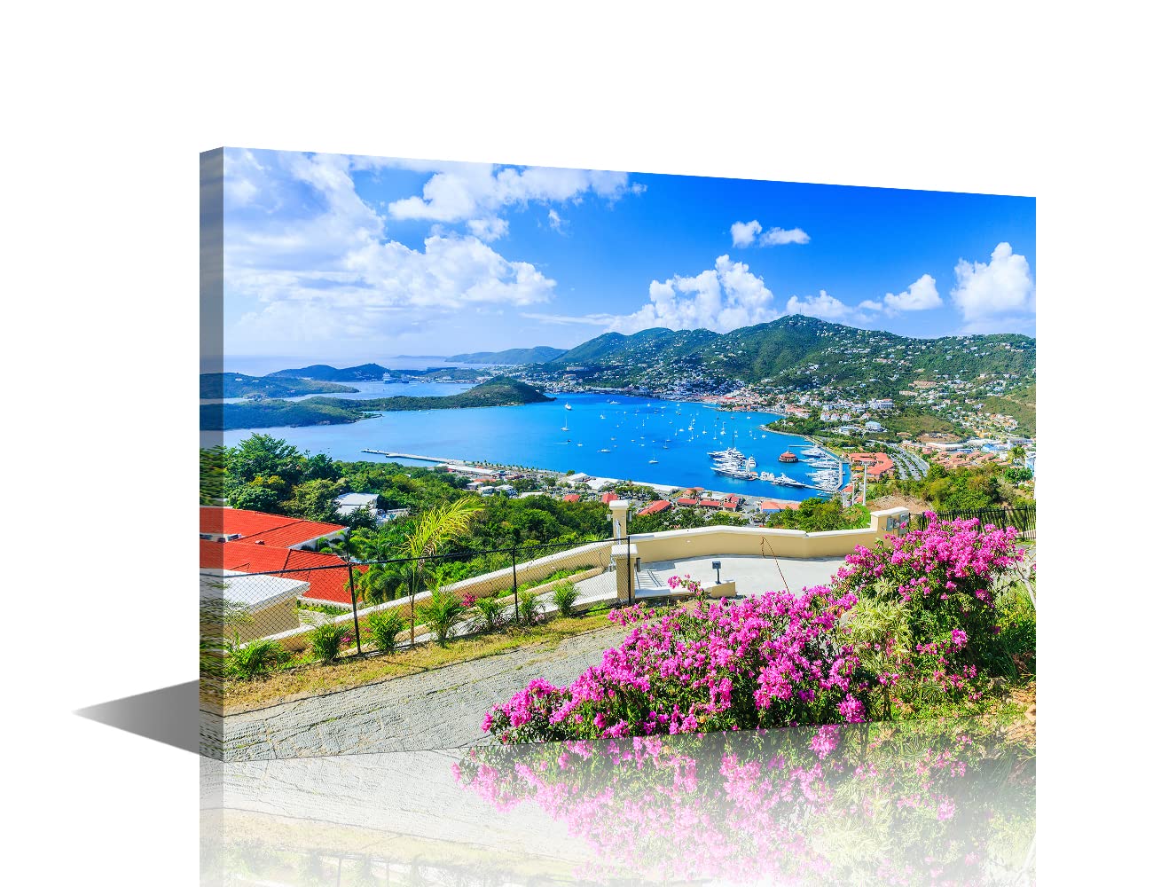 Framed Wall Art Canvas Caribbean St Thomas US Virgin Islands Landscape for Interior Bathroom Living Room Wall Décor Scenery Bed Dining Room Decorative Ready to Hang 16x24inch — image 1