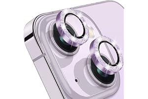 Hsefo Compatible with iPhone 14 & 14 Plus Camera Lens Protector, Bling Glitter Diamond Lens Cover 9H Tempered Glass Camera Cover Anti Scratch Shockproof Screen Protector Individual Lens Ring - 2PCS