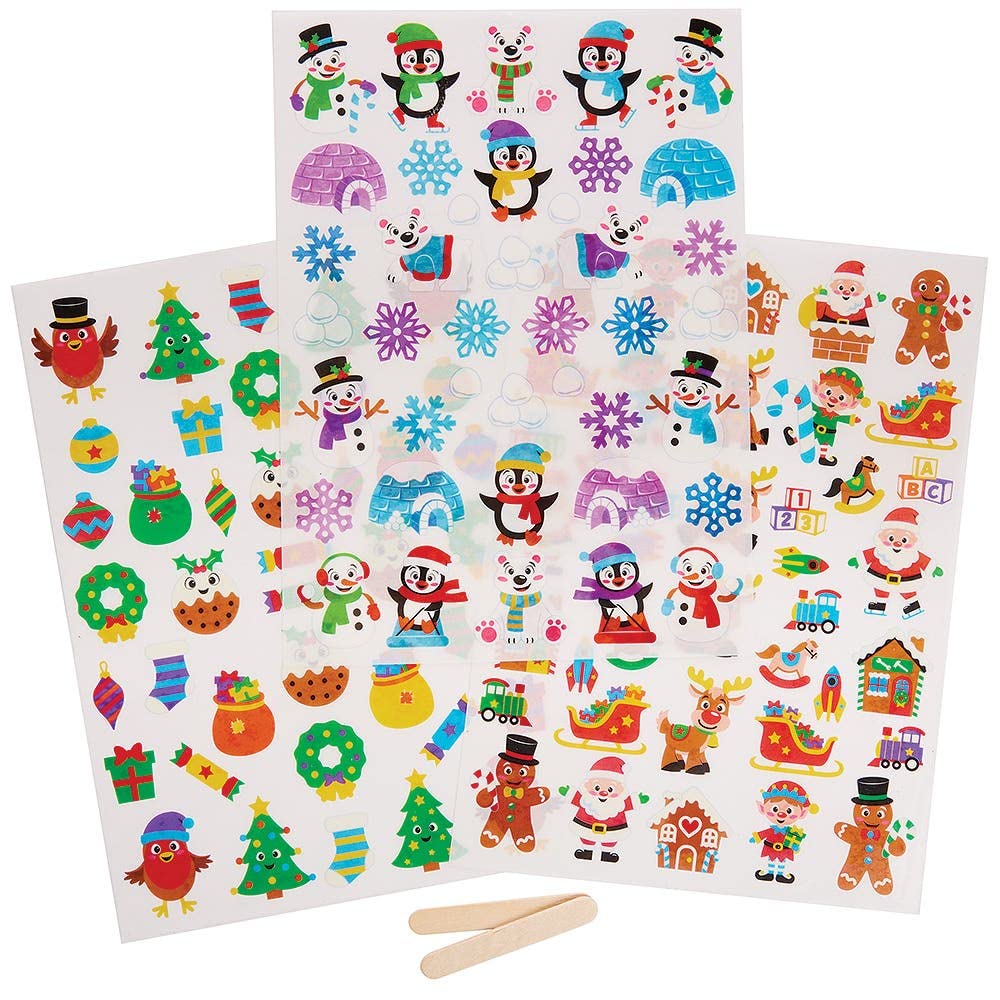 Baker Ross FX335 Christmas rub on Transfer Stickers - Pack of 120, Christmas Stickers, Kids Waterproof Crafts Stickers, Ceramic Wood and Paper Stickers