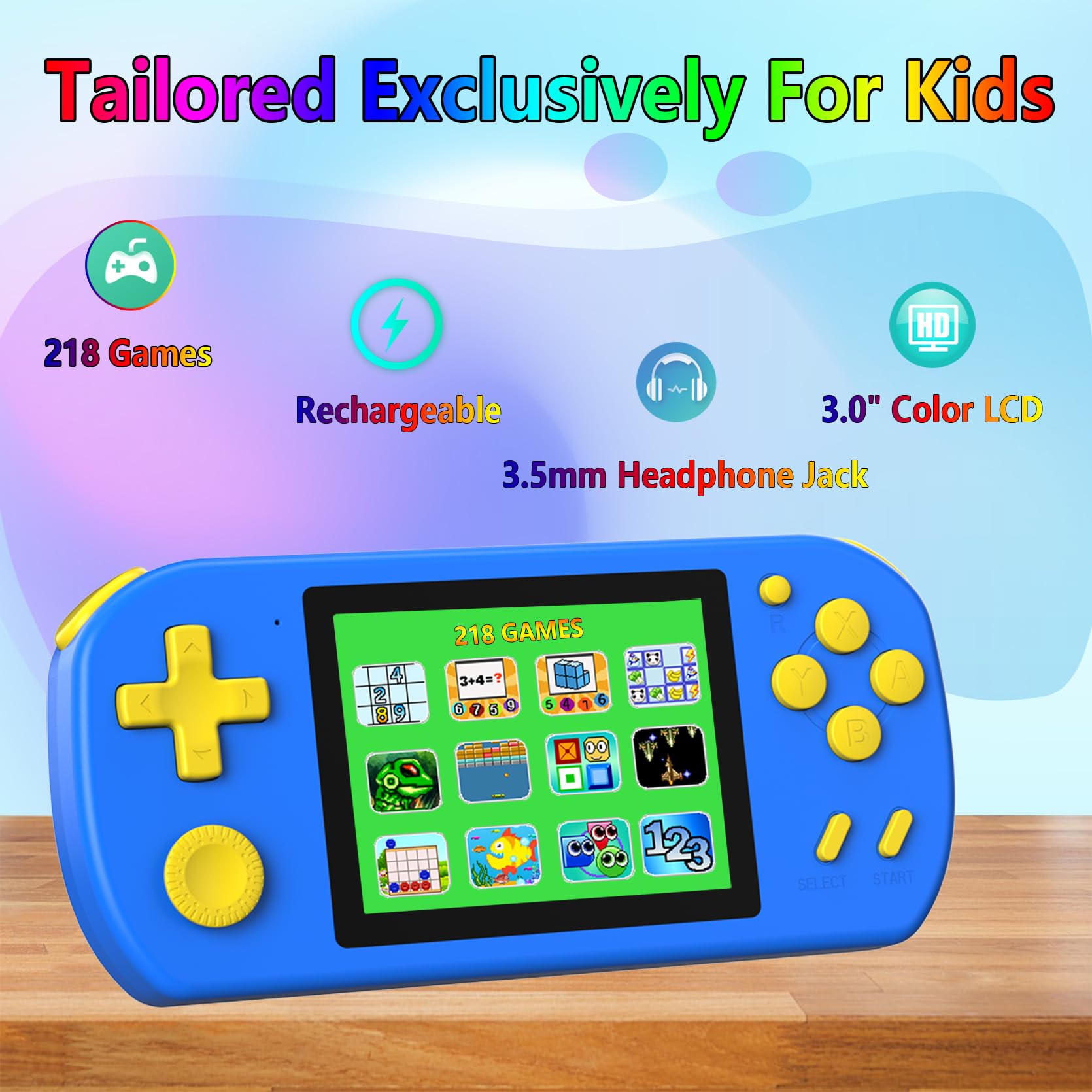 Handheld Games for Kids Built-in 218 Video Games, Portable Kids Travel Toys for Ages 4-13 with Rechargeable Battery 3.0