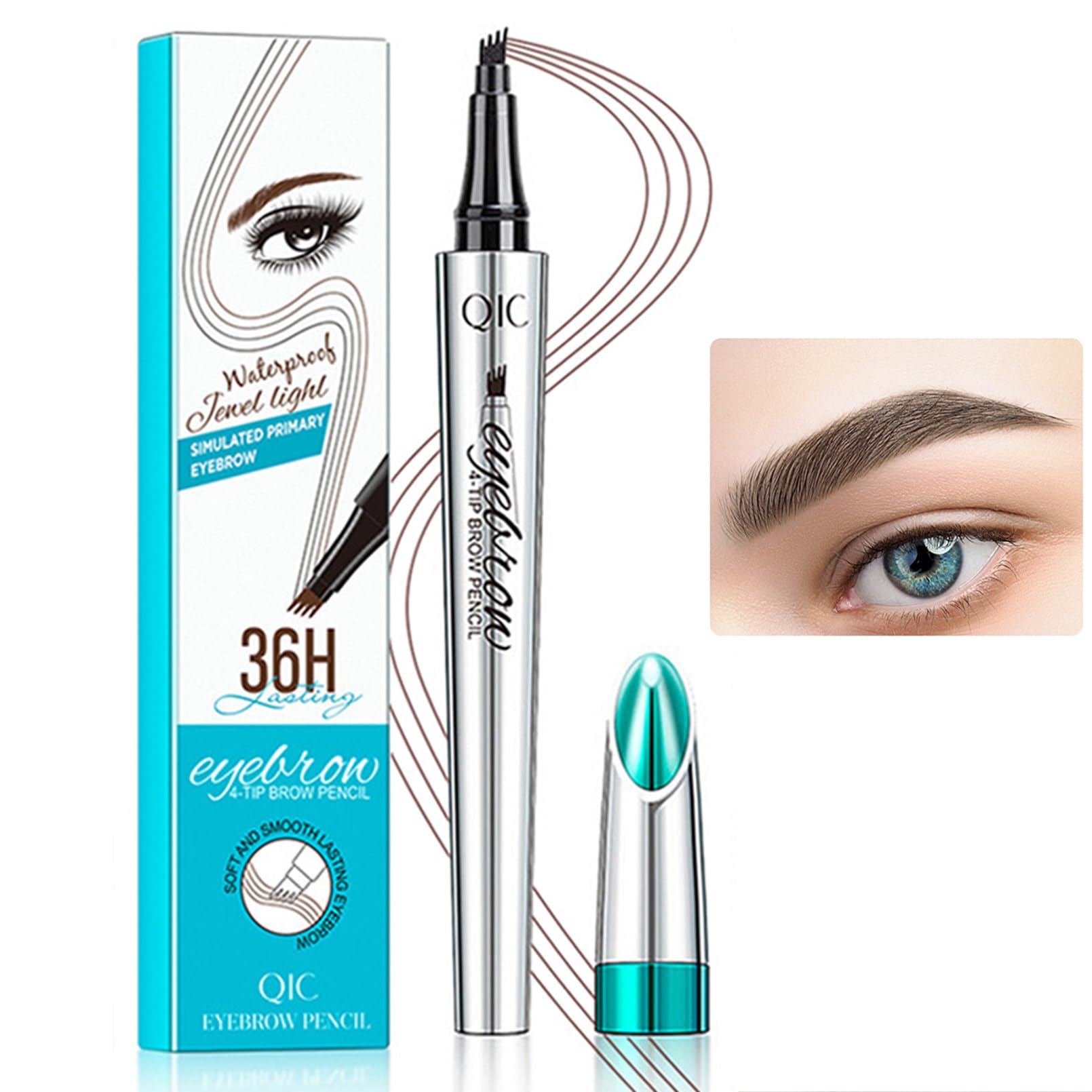 RZJZGZ Eyebrow Pencil, Eyebrows Pen with 4 Micro-Fork Tip Long-lasting Waterproof Eyebrow Pen and Smudgeproof Brow Pen, Creates Natural 3D Eyebrow Hair (Dark Brown)
