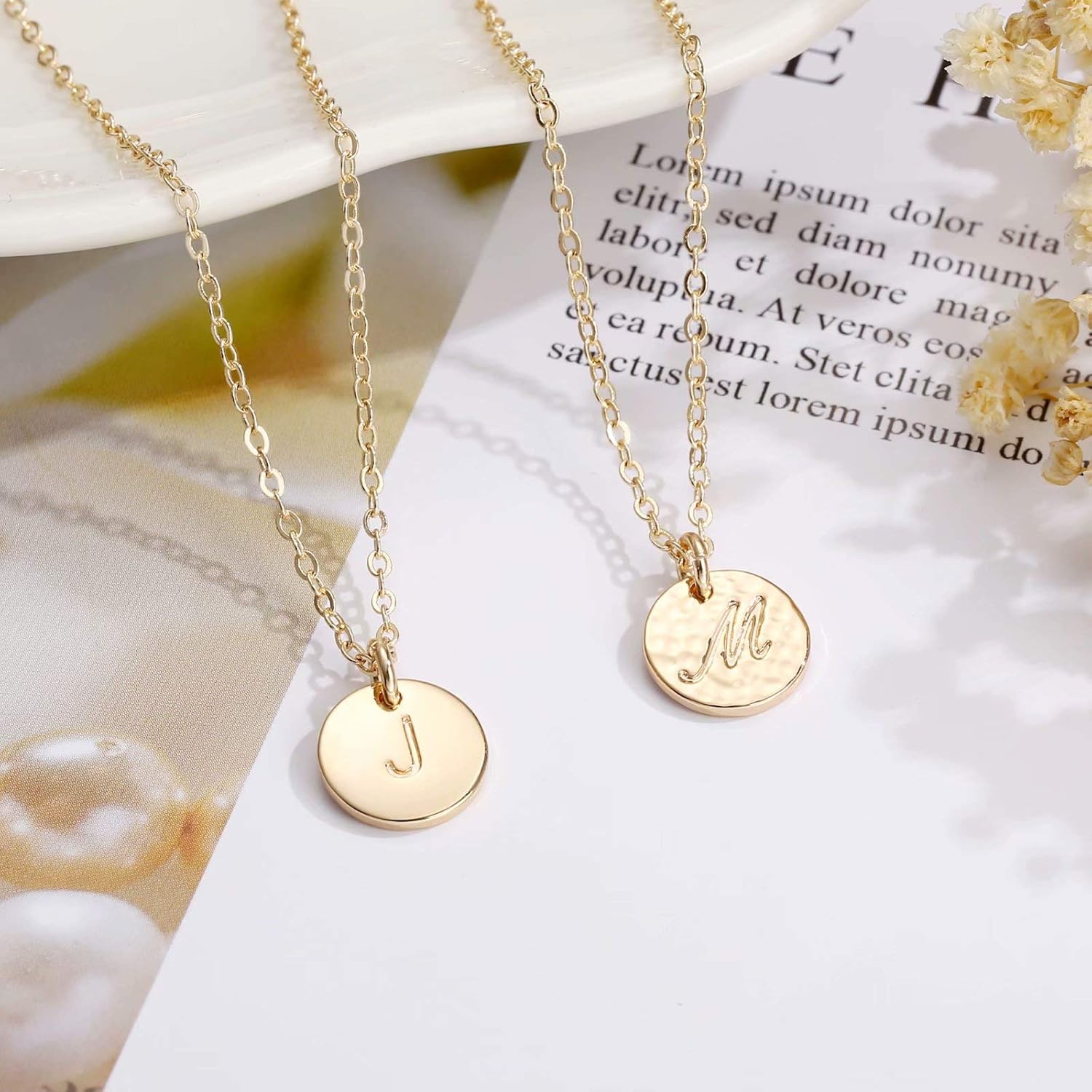 Disc Letter Necklaces for Kids Jewelry, 14K Gold Filled Disc Engraved Double Side Hammered Initial Necklace Personalized Alphabet Letter Necklace Women Pendant J: Jewelry