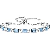 ETERMBOL Birthstone Tennis Bracelets for Women White Gold Sterling Silver Gemstone Bracelets Adjustable Chain 6-9 Inchs Jewelry Anniversary Birthday Gifts for Women Mom Wife Her