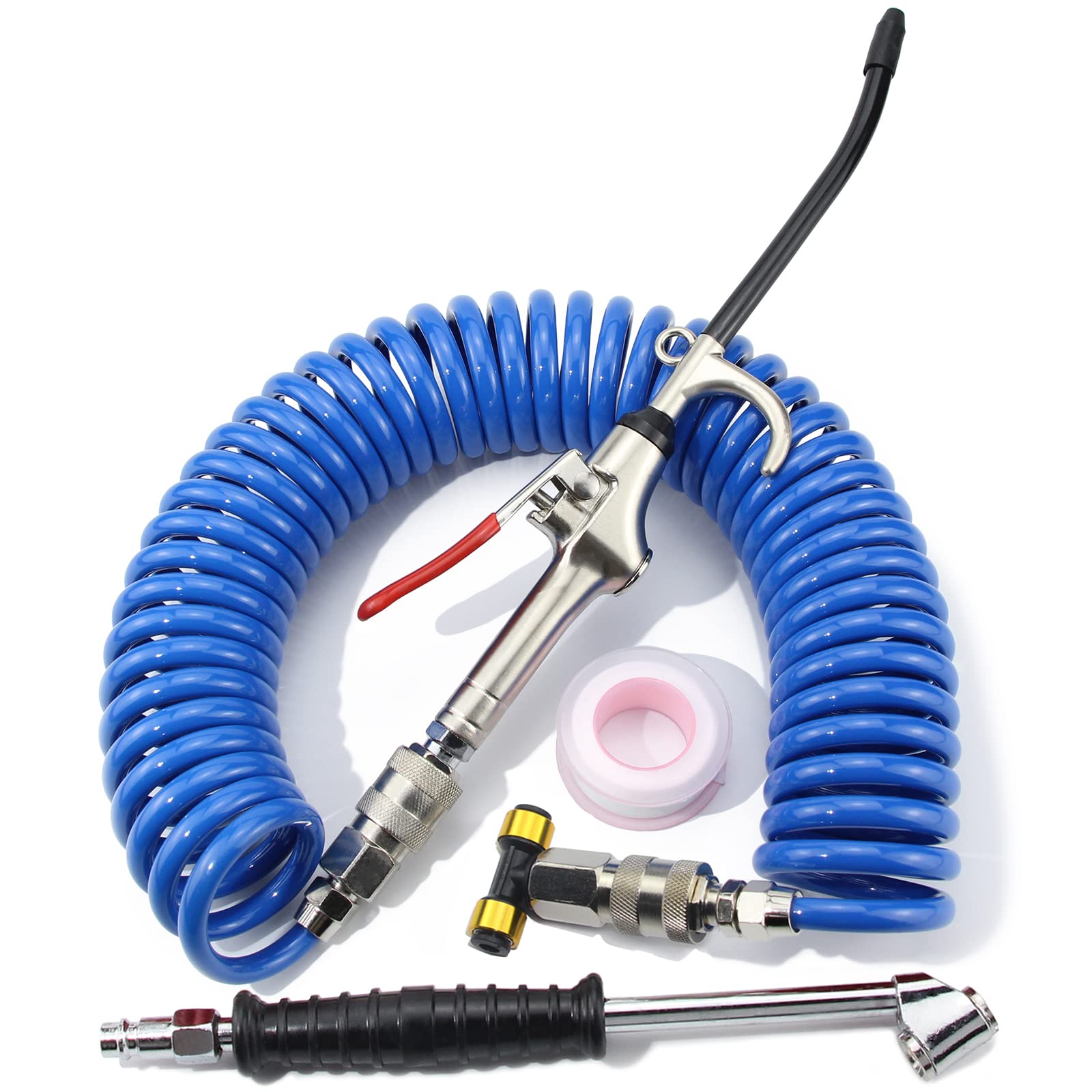 Photo 1 of iBroPrat Air Blow Gun Kit Heavy Duty Air Seat Blow Gun Kit for Semi Truck Air Hose with 30FT Long Coil and Extended Dual Head Tire Air Chuck Blue
