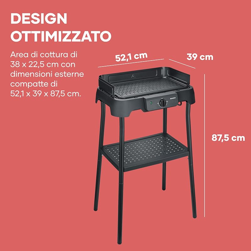 Barbecue Elettrico con Supporto, Rivestimento in Ceramica, 2000 W