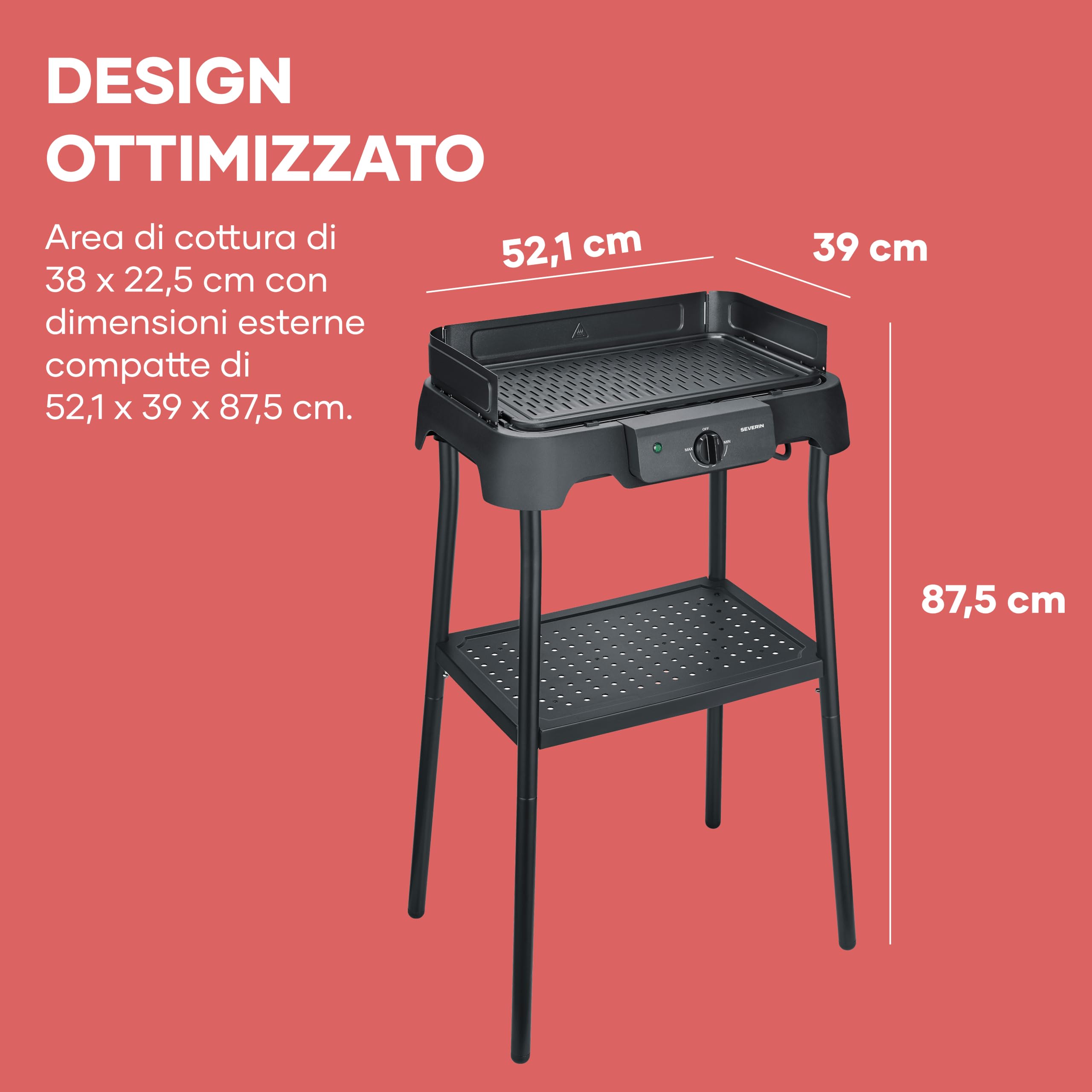 Barbecue Elettrico con Supporto, Rivestimento in Ceramica, 2000 W