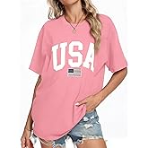 KESIHAN Womens USA T Shirt American Flag Patriotic Shirts Womens Graphic T Shirts Round Neck Short Sleeve Tops