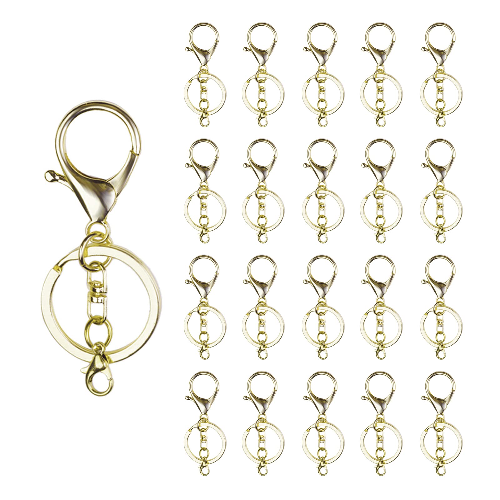 Photo 1 of 20sets Golden Lobster Claw Clasps Hook with Flat Split Keychain Ring with Swivel Trigger Clip with Little Lobster Clasp for DIY Craft Jewelry Making