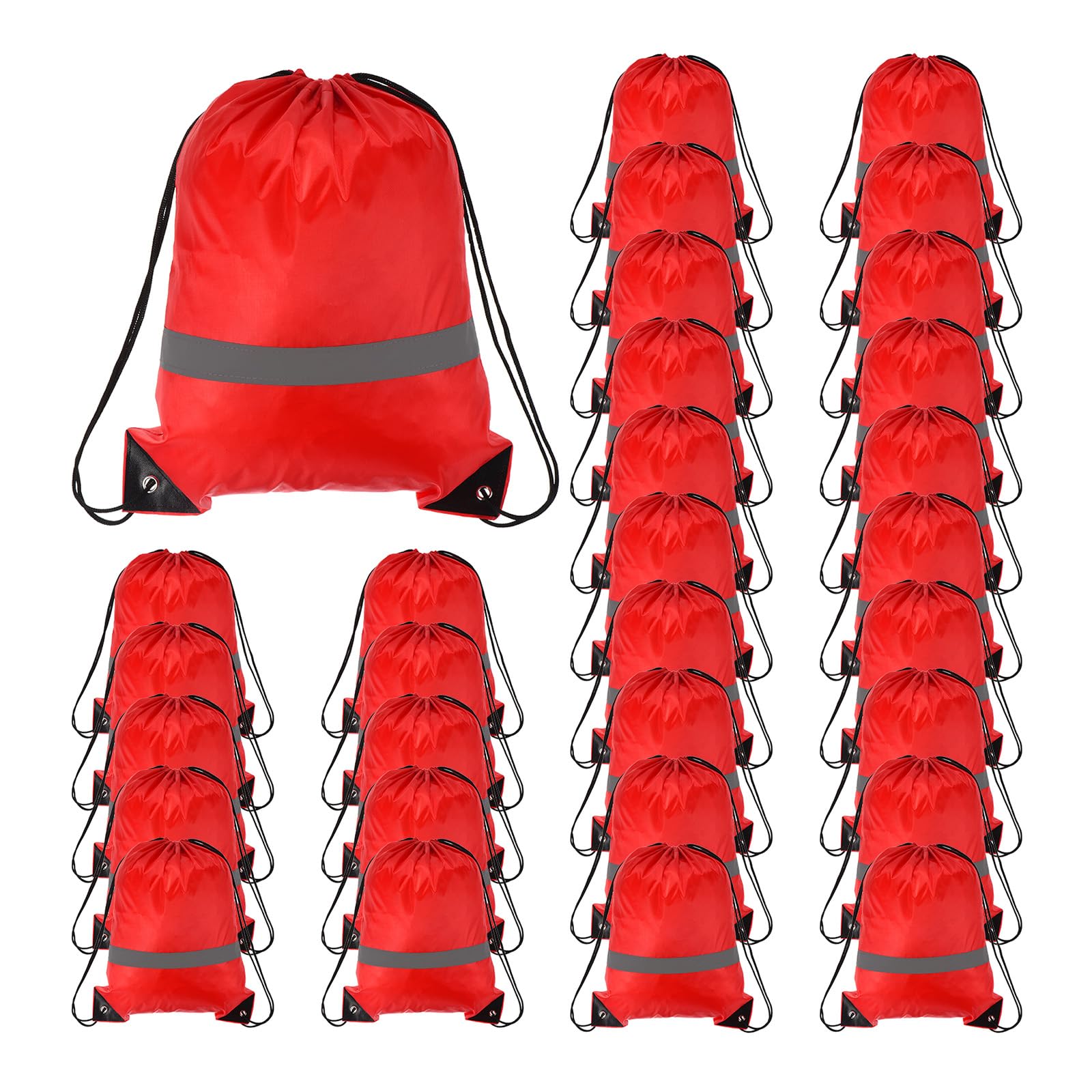 PATIKIL Drawstring Backpack Bulk 30 Pack 210D Polyester Cinch Sack Draw String Bags with Reflective Strips for DIY Women Men Gym Sport Travel Party, Red (17" x 13.4")