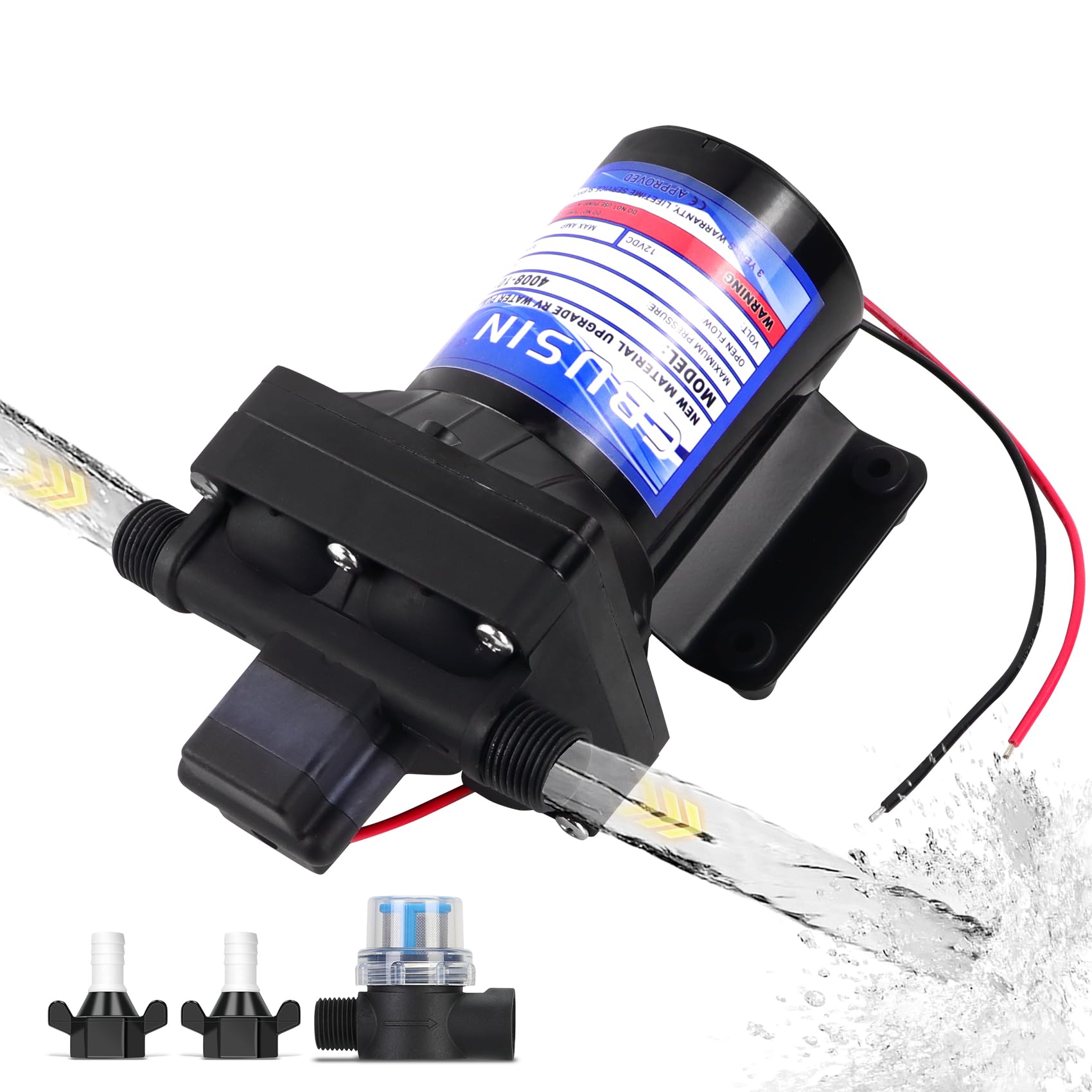 Photo 1 of 12 Volt RV Water Pump Replace for 4008-101-a65/E65,3.0 GPM 12V Camper RV Water Pump,12V Self-Prime Camper Water Pump Quiet & Smooth Operation,Self Priming,With Quick Attach Fitting and Strainer