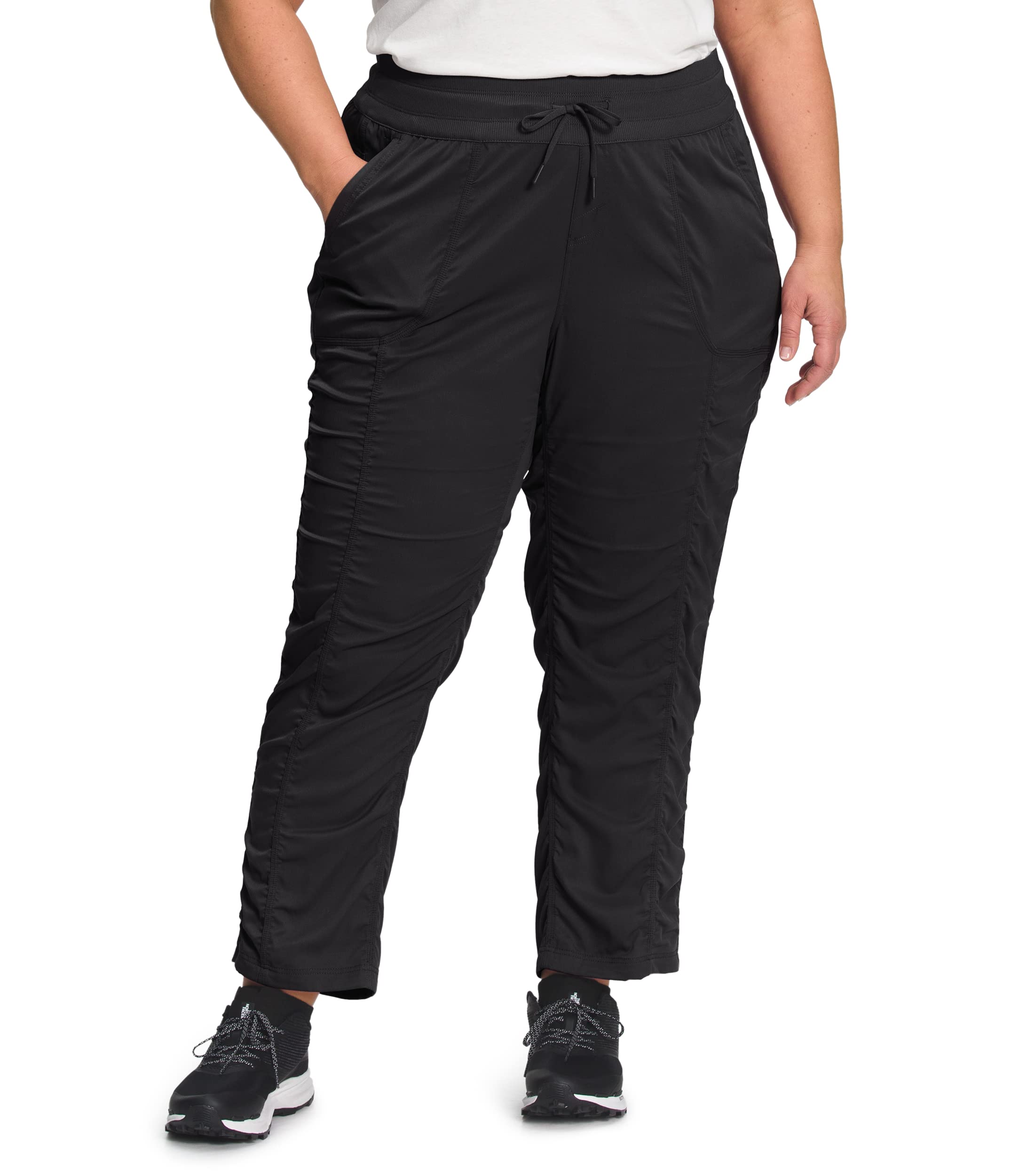 The North Face Women's Aphrodite 2.0 Pant | Moisture Wicking Hiking Pants, Water Repellent, UPF 40+, Rib Knit Waistband, Drawcord Leg Openings, TNF Black-NPF, Small Short Image
