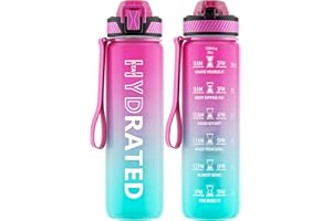 QLUR Water Bottle with Straw, 32oz Motivational Water Bottles with Time Marker to Drink, Tritan BPA Free, 1L Sports Water Bottle with Carry Strap LeakProof for Women Gym Fitness Outdoor (1 Pack)