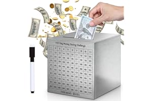 XIHEER Money Saving Box, Unbreakable Piggy Bank for Adults Save $5,050 Metal Savings Box, 100 Day Money Saving Challenge Stainless Steel Box Must Break to Open (4.72 Inch)