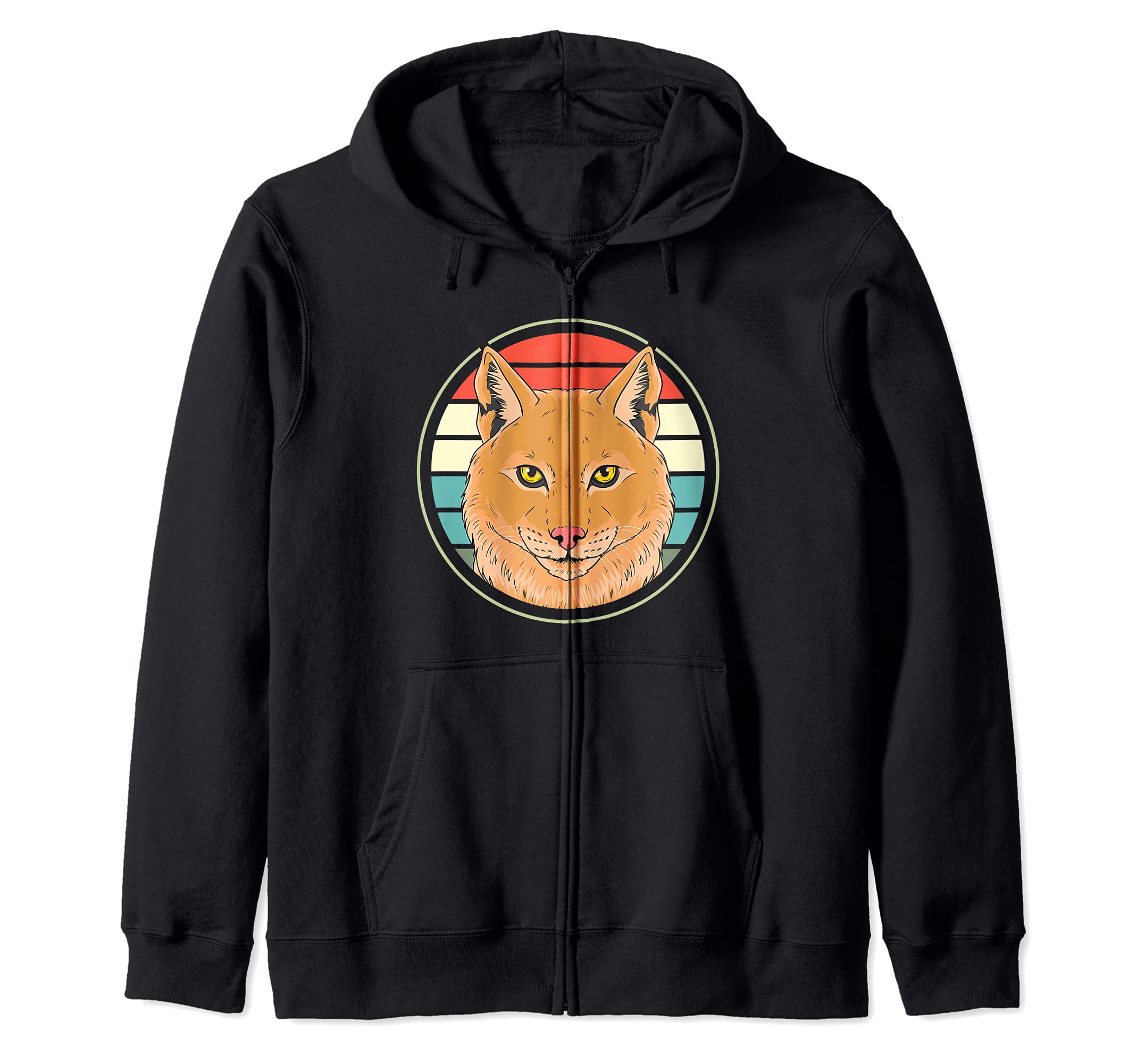 Vintage Lynx Wild Cat Forest Retro Zip Hoodie